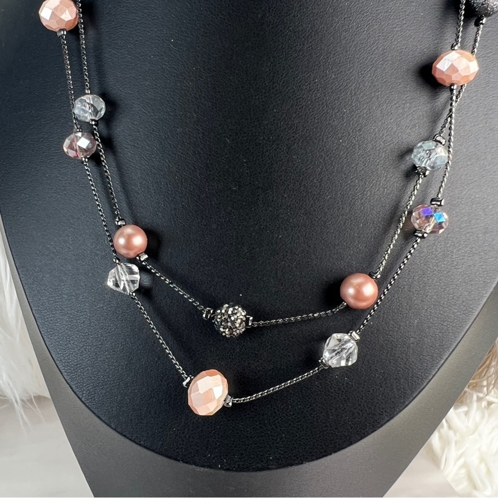 Pretty gunmetal, two strand bling, costume necklace